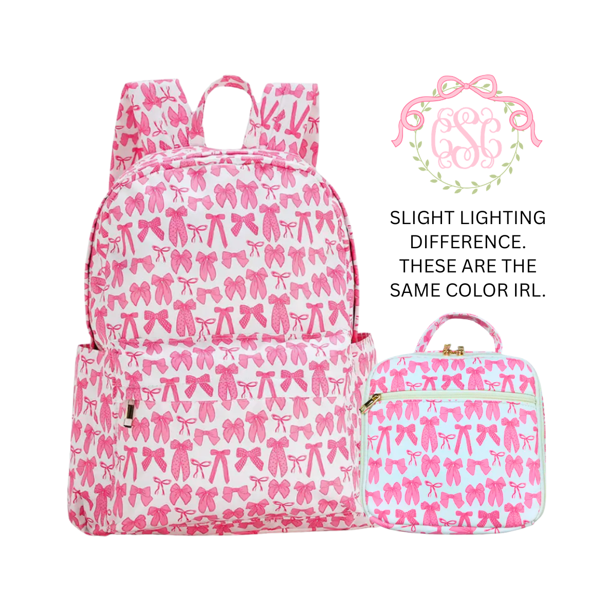 Pink Bows Backpack + Optional Lunch Box