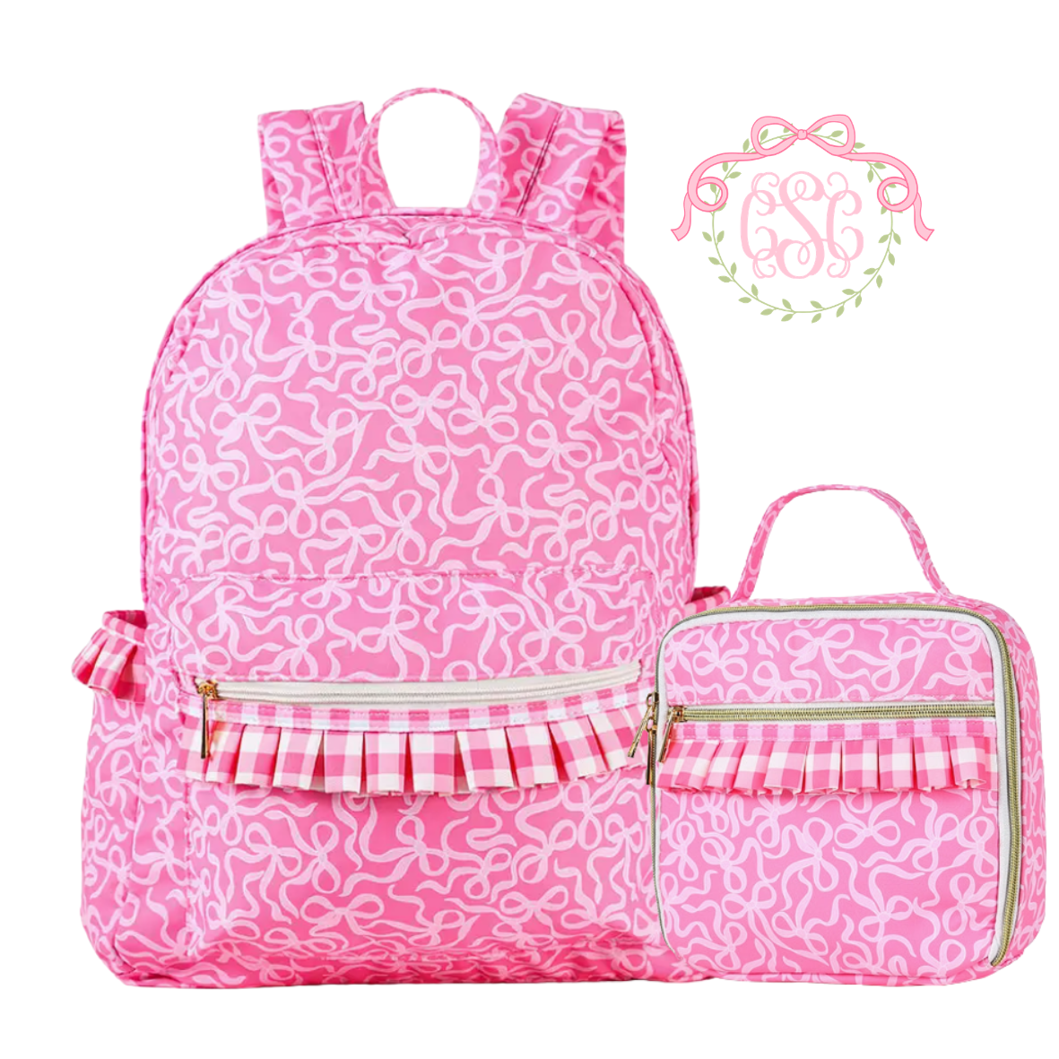Pink Ribbon Bows & Gingam Backpack + Optional Lunch Box